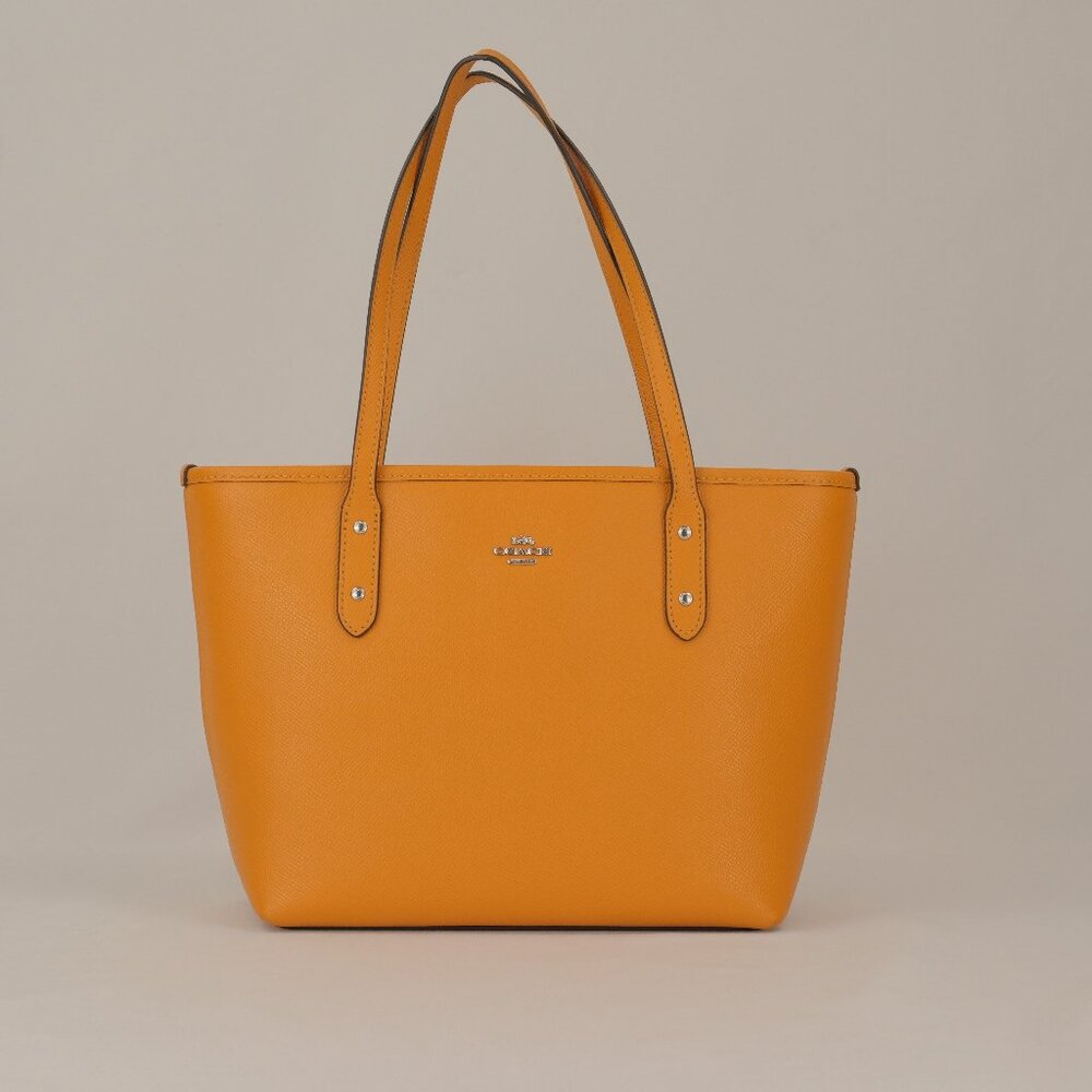 Coach Mini City Zip Tote Grain Leather Shoulder Bag, Orange